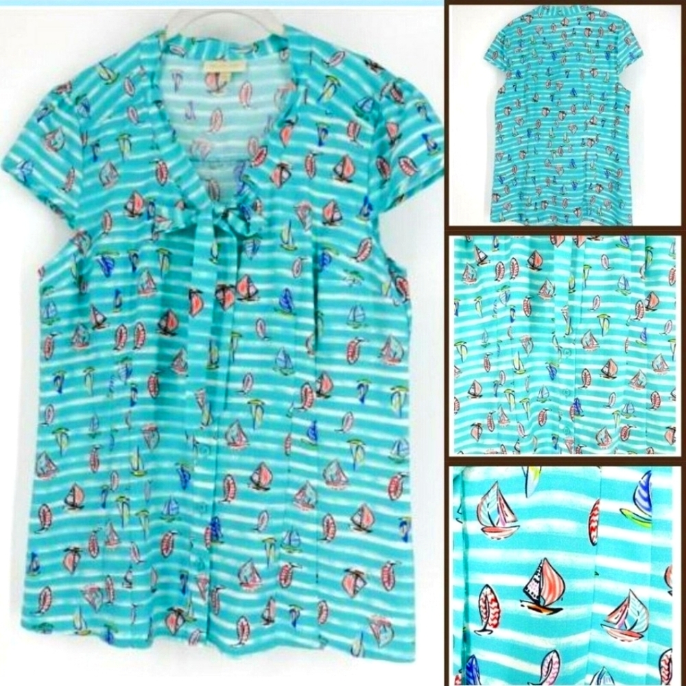 Modcloth Sailboat Tie neck top
